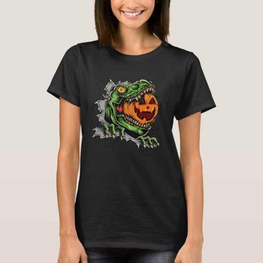 Dinosaur Rex Eat Pumpkin Scary Halloween T-shirt (Voorkant)