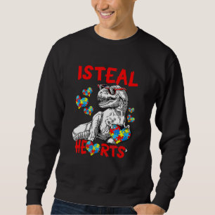 Dinosaur Rex I Steal Hearts Autism Awareness Puzze Trui