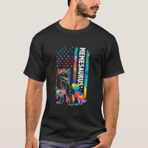 Dinosaur Rex Meme Saurus Tie Dye USA Flag Matching T-shirt
