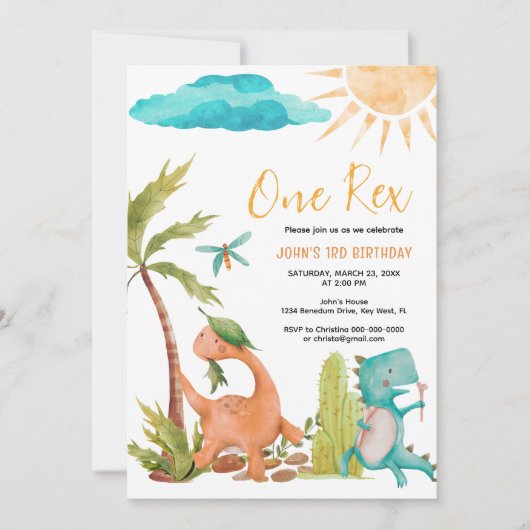 Dinosaur Rex Un Anniversaire Fête Invitation (Devant)