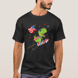 Dinosaur Riding Fireworks 4 juli Kinder jongens T-shirt