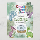 Dinosaur Roar Birthday Party Invitation Kaart (Voorkant / Achterkant)