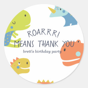 Dinosaur Roar Boys Verjaardag Blauw Ronde Sticker
