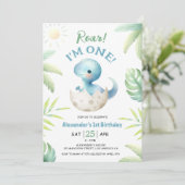 Dinosaur Roar Cute Boy 1er anniversaire Invitation (Debout devant)