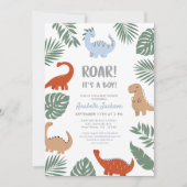 Dinosaur Roar Het is een Jongen Baby shower Uitnod Kaart (Voorkant)