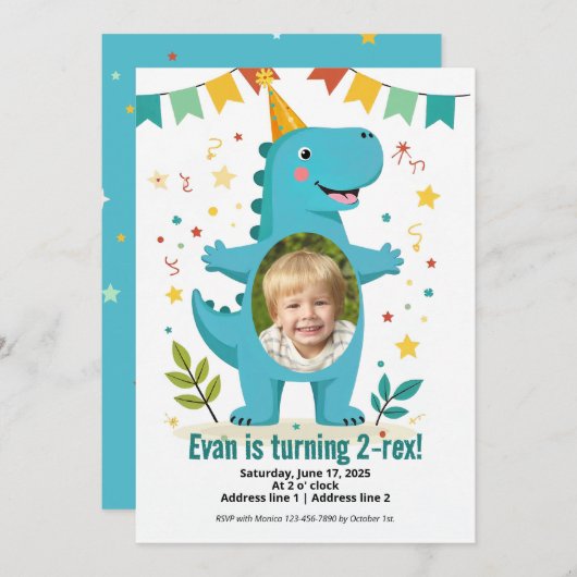 Dinosaur Roar Invitations d'anniversaire pour les (Devant / Derrière)