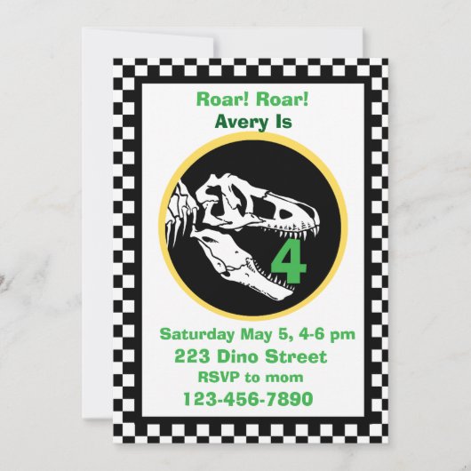 Dinosaur Roar Kids Birthday Party Invitation (Devant)