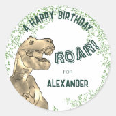 Dinosaur Roar Verjaardagsfeestje Naam toevoegen Ronde Sticker (Voorkant)