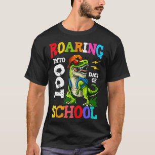 Dinosaur Roaring 100 dagen op school Happy 100th d T-shirt