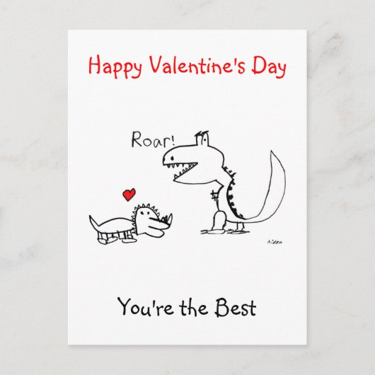 Dinosaur Roaring, Bonne Saint Valentin, Carte post (Devant)