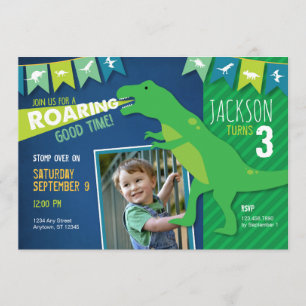 Dinosaur Roaring Boy Verjaardagsfeestje Uitnodigin Kaart
