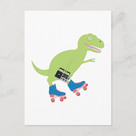 Dinosaur Roller Skating Holding Radio Briefkaart (Voorkant)