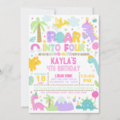 Dinosaur rugit dans quatre Invitation de 4e annive (Devant)