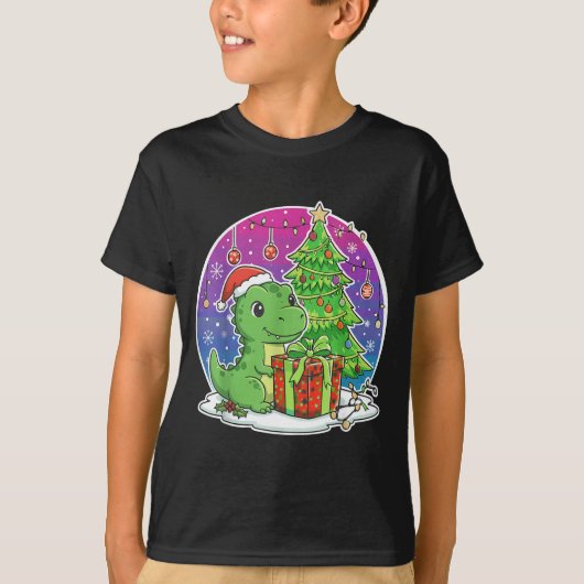 Dinosaur Santa Hat Xmas Dinosaur Lover Adults Boy T-shirt (Voorkant)