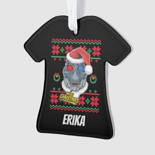 Dinosaur Santa T-Rex Ugly Kerstmis Ornament (voorkant)