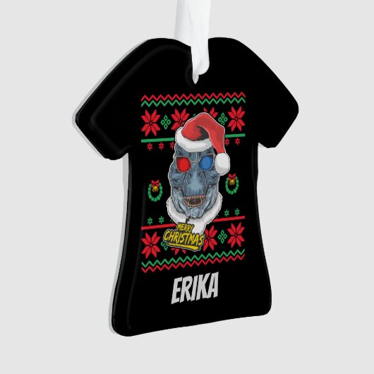 Dinosaur Santa T-Rex Ugly Kerstmis Ornament (voorkant)