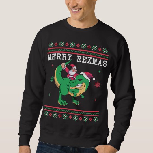 Dinosaur Santa T-Rex Ugly KerstSweater Trui (Voorkant)