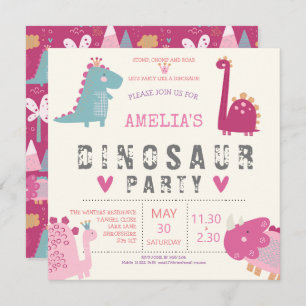 Dinosaur schattige moderne roze Birthday Party Kaart