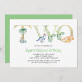 Dinosaur Second Birthday Invitation Kaart (Voorkant / Achterkant)