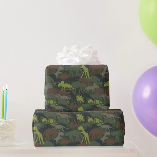 Dinosaur Silhouette Camouflaged Birthday Gift Cadeaupapier (Feestgeschenken)