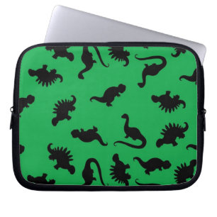 Dinosaur Silhouettes over Groene Achtergrondpatroo Laptop Sleeve