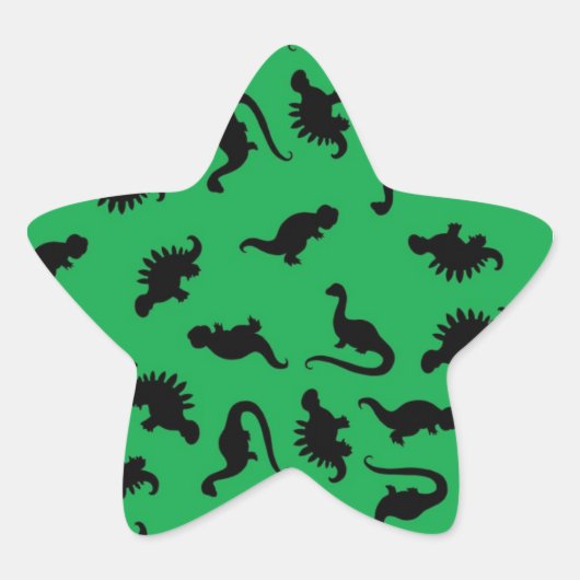 Dinosaur Silhouettes over Groene Achtergrondpatroo Ster Sticker (Voorkant)