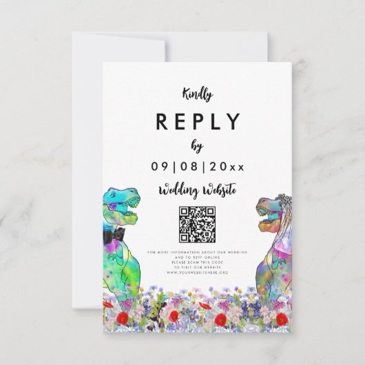 Dinosaur Site Mariage Réponse Code QR Carte RSVP (Devant)