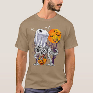 Dinosaur Skeleton Funny Halloween Snoep Pumpkin T-shirt
