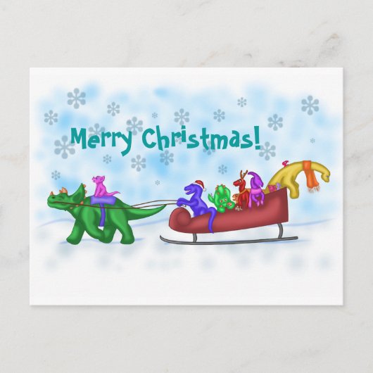 Dinosaur Sleigh Ride Feestdagenkaart (Voorkant)