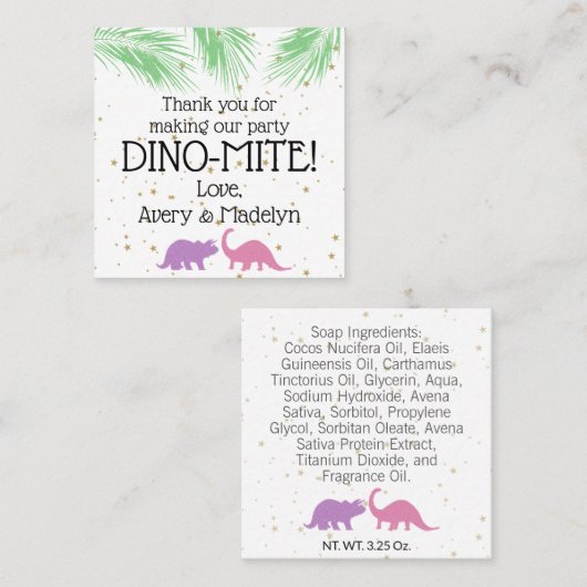 Dinosaur Soap Party Favor 2-zijdige Hang Labels (Voorkant / Achterkant)