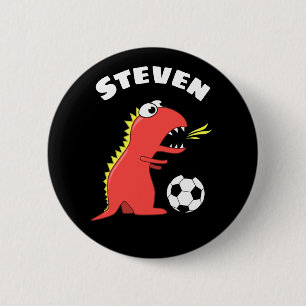 Dinosaur Soccer Player Funny Kinder Name Ronde Button 5,7 Cm