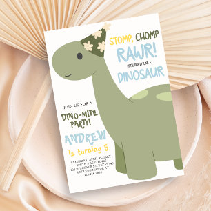 Dinosaur Stamp Chomp Rawr Verjaardagsfeestje Kaart