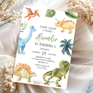 Dinosaur Stamp Kauw Brul Verjaardagsfeestje Kaart