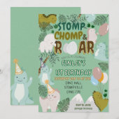 Dinosaur stomp chomp and roar birthday invitation (Voorkant / Achterkant)
