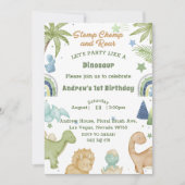 Dinosaur Stomp Chomp Rawr 1st Birthday Party Boy Kaart (Voorkant)