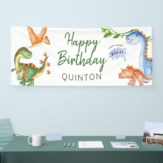 Dinosaur Stomp Chomp Rawr Verjaardagsfeest Spandoek (Beurs)
