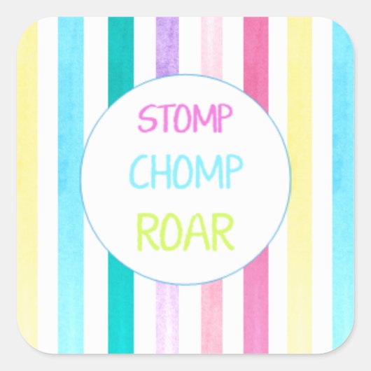 Dinosaur Stomp Chomp Roar streep Vierkante Sticker (Voorkant)