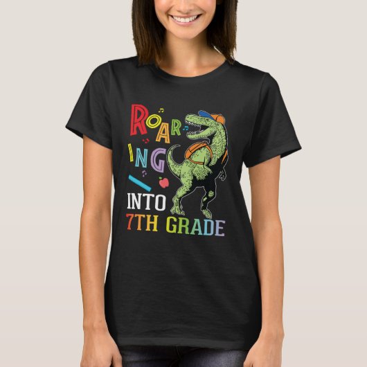 Dinosaur Student Roaring Into 7th Grade First Day  T-shirt (Voorkant)