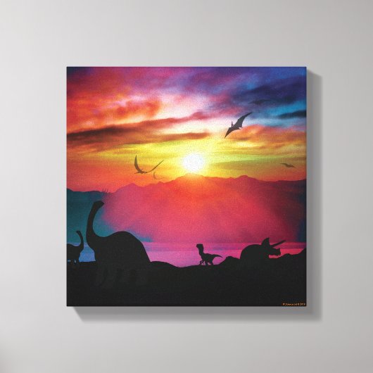 Dinosaur Sunset Canvas Afdruk (Voorkant)