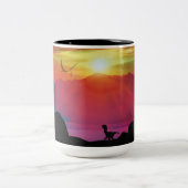 Dinosaur Sunset Tweekleurige Koffiemok (Center)
