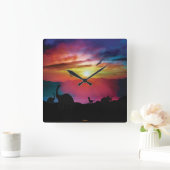 Dinosaur Sunset Vierkante Klok (Huis)