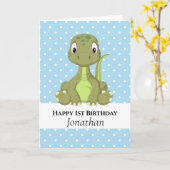 Dinosaur T Rex 1st Blue Birthday Kaart (Gele Bloem)