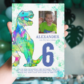 Dinosaur T-Rex 6e Verjaardagsfeest Waterverf Kaart