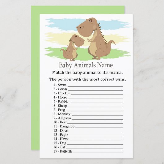 Dinosaur, T-rex Baby Animals Name Game (Voorkant / Achterkant)