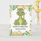Dinosaur T Rex Birthday Jurassic Kaart (Gele Bloem)
