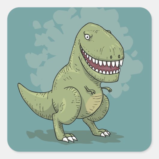 Dinosaur T Rex Cartoon Vierkante Sticker (Voorkant)