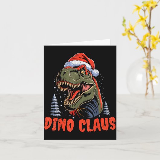 Dinosaur T-rex Christmas Tree Dino Claus Pajamas X Kaart (Gele Bloem)