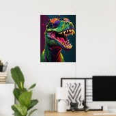 Dinosaur T Rex Cool Blue Green Jurassic Poster (Thuiskantoor)
