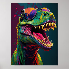 Dinosaur T Rex Cool Blue Green Jurassic Poster