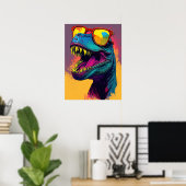 Dinosaur T Rex Cool Orange Blue Poster (Bureau à domicile)
